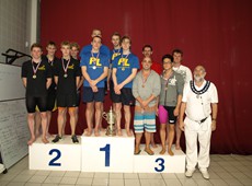 Event 33 Boys 200m free relay champs.  1st PL, 2nd Tavistock, 3rd Tavistock